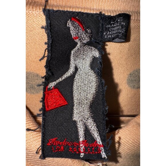 Retro Beige Polka Dot Puff Sleeve Button-Up Sweater‎ Black Flower Accent  Large - Picture 7 of 8